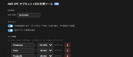 AWS VPC サブネット CIDR 計算ツール